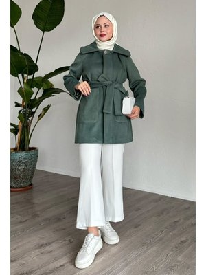 Düğme Detaylı Astarlı Mint Kısa Kaban