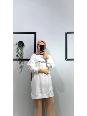 İki İplik Mevsimlik Düz Renk Önü Baskılı Tunik