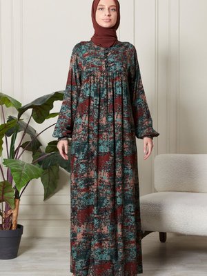 Büzgü Robadan Önü Düğmeli Viskon Kumaş Tessetür Giyim Anne Namaz Elbisesi Büzgü Robadan Önü Düğmeli Viskon Kumaş Tessetür Giyim Anne Namaz Elbisesi