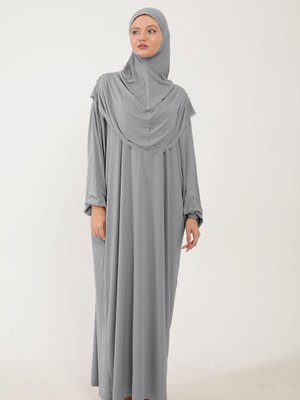 Pamuklu Başörtülü Namaz Elbisesi Dantelli Tek Parça Penye Kumaş