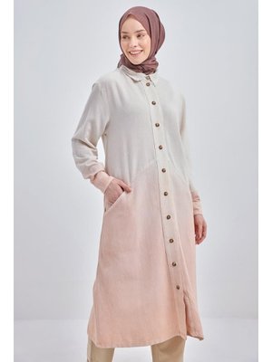 Somon Degrade Keten Gömlek Tunik Somon Degrade Keten Gömlek Tunik