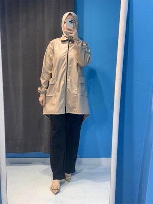 Yeni Sezon Deri Kısa Çepli Fermuarlı Ceket Etek Ucu Lastikli