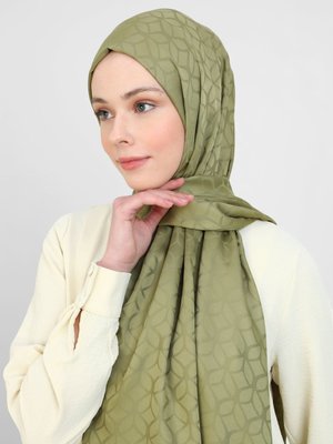 Yağ Yeşili Diamond Yaprak Desen Şal