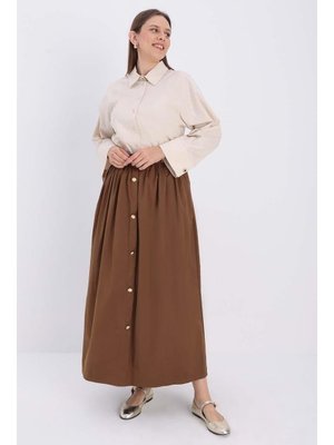 Taba Düğme Detaylı Pileli Etek