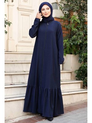 Lacivert Zeyel Boydan Fermuarlı Ferace