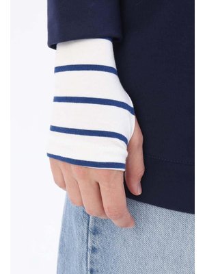 Pamuklu Parmak Geçirmeli Kolluk Lacivert Ekru