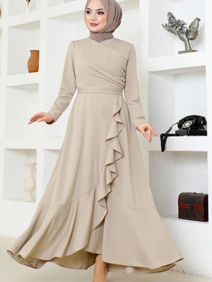 Kuşaklı Elbise Vizon Kuşaklı Elbise Vizon