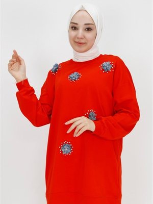 İp Kumaş Taş Ve Boncuk Detaylı Sweatshirt İp Kumaş Taş Ve Boncuk Detaylı Sweatshirt