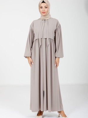 Bej Yakası Bağlamalı Bolero Detaylı Ferace