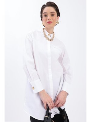 Beyaz Cepli Gömlek Tunik