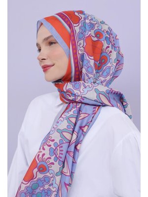 Desenli Pamuklu Şal Turuncu Lacivert