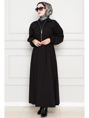 Siyah Cepken Detaylı Fermuarlı Elbise Takım