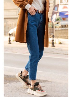 Koyu Mavi Mom Kot Pantolon