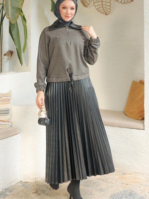 Armine Trend Yarım Fermuarlı Kolları Lastikli Etekli İkili Takım Siyah Armine Trend Yarım Fermuarlı Kolları Lastikli Etekli İkili Takım Siyah