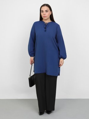 Lacivert Büyük Beden Püskül Detaylı Tunik