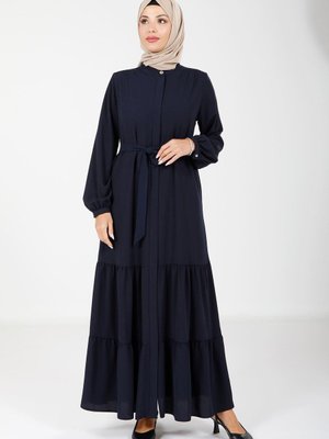 Lacivert Tarsus İki Katlı Büzgülü Seyyar Kemerli Ferace