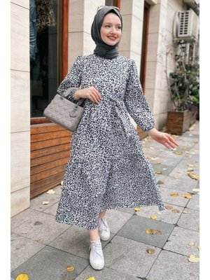 Emla Zebra Desen Siyah Elbise