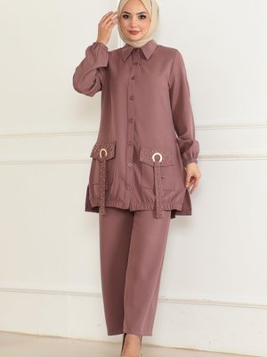 Gül Kurusu Cep Detaylı Takım Gül Kurusu Cep Detaylı Takım