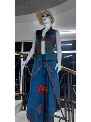 Turkuaz Otantik Nakış İşlemeli Harem Şalvar Pantolon Turkuaz Otantik Nakış İşlemeli Harem Şalvar Pantolon