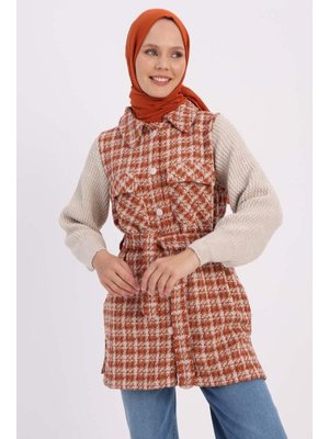 Camel Triko Garnili Kuşaklı Tüvit Hırka