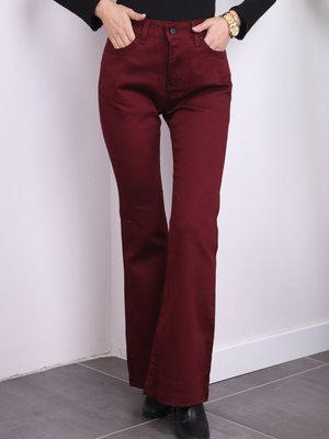 Bordo Cepli İspanyol Paça Keten Pantolon Bordo Cepli İspanyol Paça Keten Pantolon