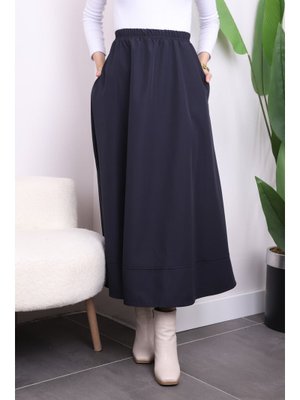 Lacivert Cepli Bel Lastikli Kloş Bondit Etek