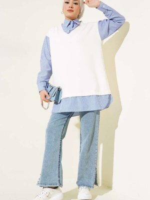 Sweatshirt Görünümlü Çizgili Gömlek Sweatshirt Görünümlü Çizgili Gömlek