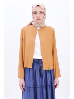 Camel Hakim Yaka Tek Düğmeli Kısa Ceket