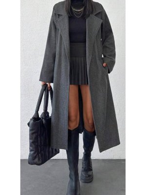 Kuşaklı Astarsız Kaşe Kaban