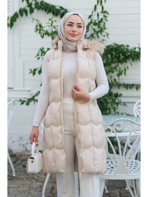 Krem Kapüşonlu Şişme Yelek Krem Kapüşonlu Şişme Yelek