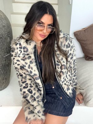 Leopar Fermuarlı Kürk