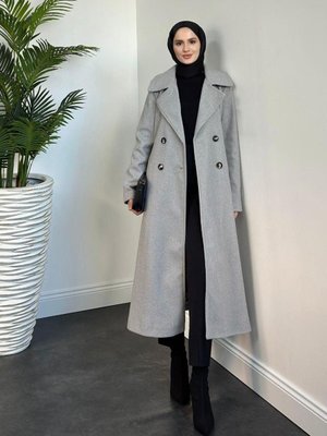 Darell Astarlı Düğmeli Kaban Gri Darell Astarlı Düğmeli Kaban Gri