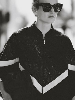 Payet Detaylı Şeritli Krep Ceket