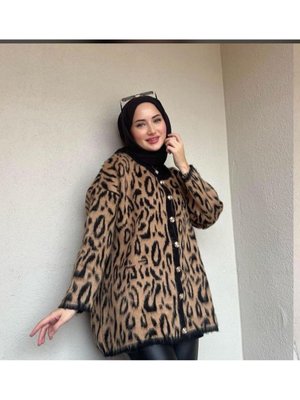 Uzun Bisiklet Yaka Leopar Hırka