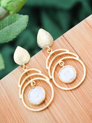 Gerçek İnci El Sıvaması Ayar Altın Kaplama Küpe