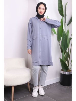 Gri Çıtçıtlı Kapüşonlu İki İplik Kap Gri Çıtçıtlı Kapüşonlu İki İplik Kap