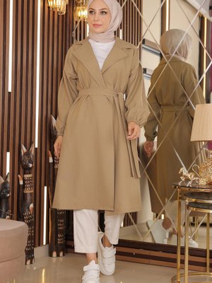 Vizon Geniş Yaka Kuşaklı Trençkot