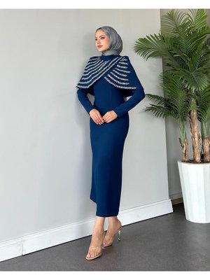 Özel Tasarım Taşlı Pelerin Abiye Elbise