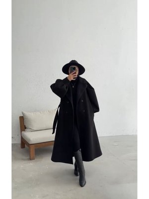 Kaşe Balon Kol Siyaah Modern Tasarım, Sıcak Ve Şık Kaban