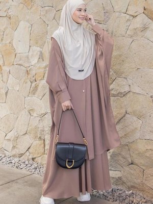 Açık Kahve Parçalı Ferace Takım Etek Uzun Tunik Hac Ve Umre Kıyafeti
