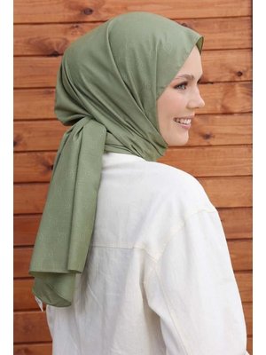 Desenli Pamuk Viskon Şal Yosun Yeşili