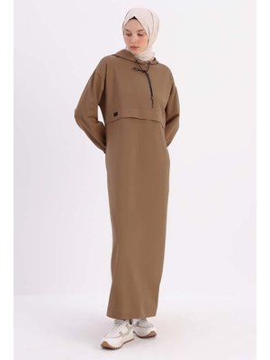Vizon Kol Ucu Lastikli Kapüşonlu Cepli Elbise Vizon Kol Ucu Lastikli Kapüşonlu Cepli Elbise