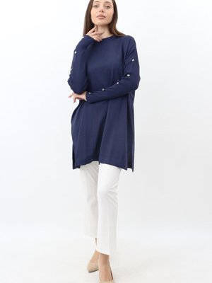 Kolları Düğme Detaylı Tunik Lacivert