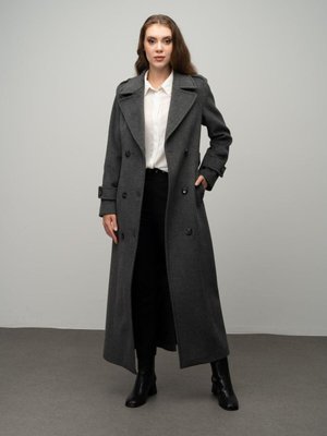 Apolet Detaylı Kruvaze Uzun Boy Kaban Koyu Gri