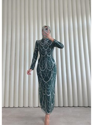 Yeni Sezon İşleme Detaylı Kalem Tesettür Abiye Elbise