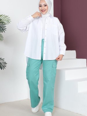 Mint Beli Lastikli Bol Paça Pantolon Mint Beli Lastikli Bol Paça Pantolon