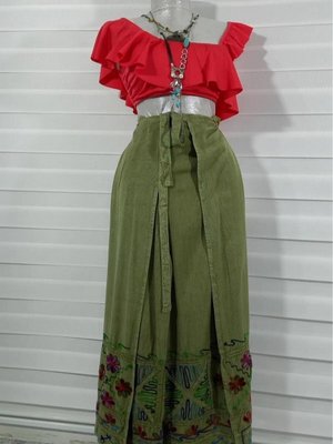 Açık Yeşil Otantik Nakış İşlemeli Harem Şalvar Bulmaca Pantolon