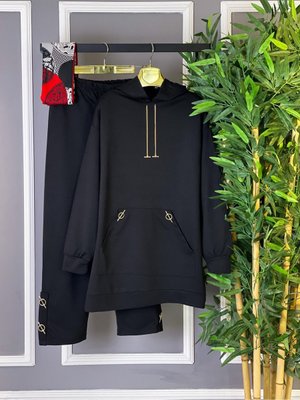 Kalite İkili Kadın Zincir Detaylı Ve Cepli Kapşonlu Eşofman Takım