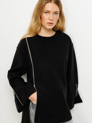 Fermuar Detaylı Kaşe Siyah Sweatshirt
