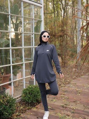 Dalgıç Kumaş Yarım Patlı Fermuarlı Jogger Eşofman Takımı